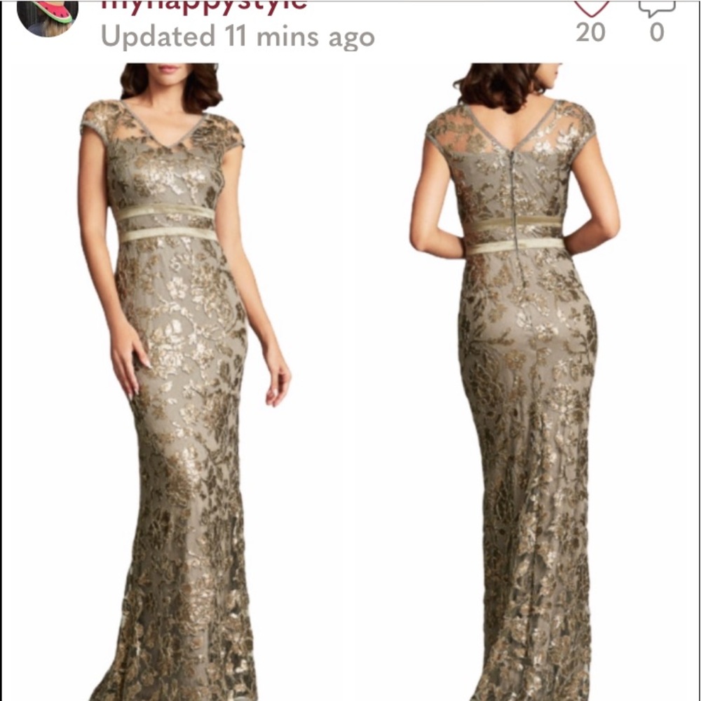 TADASHI SHOJI Embroidered Sequin Gown Size 8 NEW